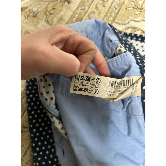 Massimo Dutti Shorts Preppy Flat Front Pockets Navy White Polka Dots Sz 36 - Picture 8 of 8